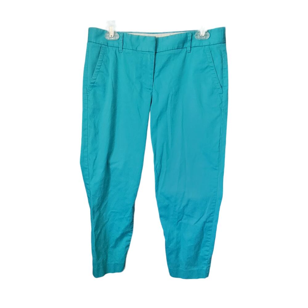 J Crew City Fit Pants‎ Womens 6 Teal Blue Stretch Cropped Chino Workwear Pants